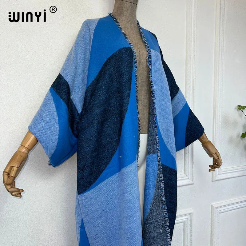 WINYI winter coat Africa women Retro Geometric print Luxury Fur Loose OverCoat Thick Warm long down coat Europe cardigan jacket