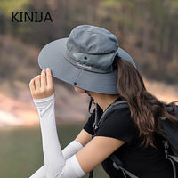 Women Ponytail Fisherman Hat Waterproof Sun Cap Pure Color Outdoor Travel Fishing Climbing Hiking Large Brim Bucket Hat Fashion