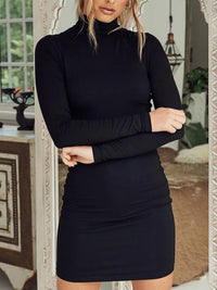 Sexy Wrap Chest High Neck Long Sleeves Slim Bodycon Dress Women Skinny Girdling Waist Mini Dress Elegant  Club Party Vestidos
