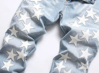 Men Straight Jean Denim Pants Jeans Loose Ankle Length Pant Pockets Casual Washed High Street Distressed Zipper Fly Spliced