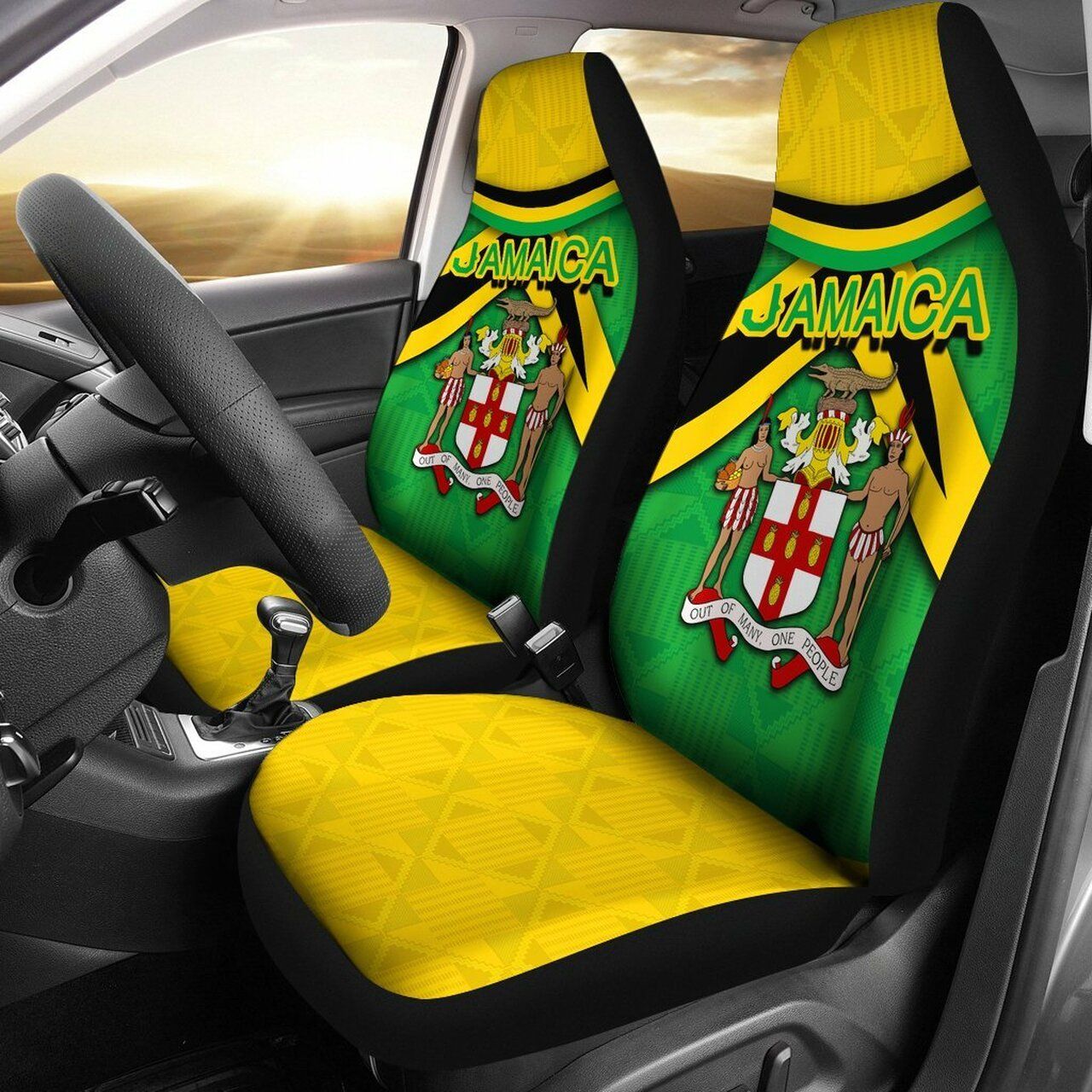 Jamaica Car Seat Covers Jamaican Lion With Coat Of Arms Amazing Pack of 2 Universal Front Seat Protective Cover