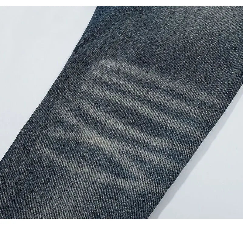 Fashionable new men's jeans with pleated elastic slim fit, retro washed blue jeans, high street designer hip-hop brand pants, ho