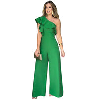 Casual Women's Solid Color Jumpsuits Summer Oblique Collar Black Ears High Waist Wide-leg Pants Fashionable Summer Jumpsuits
