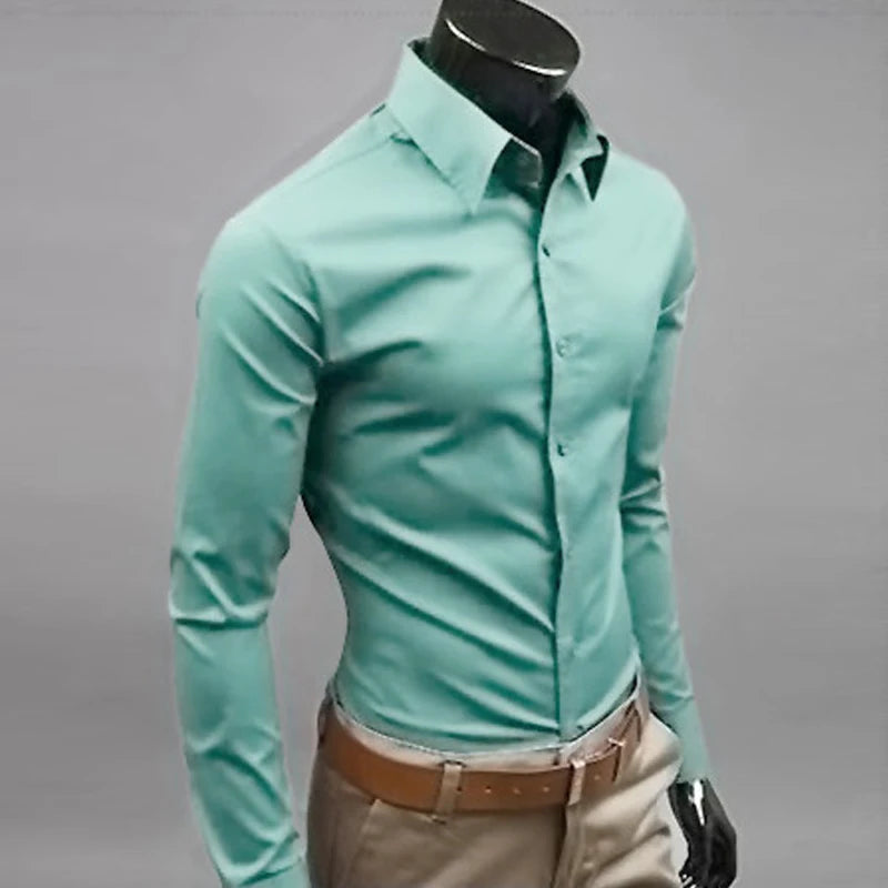 Men\'s Long Sleeve Button Up Shirts Solid Slim Fit Casual Business Formal Dress Shirt Suit for Wedding