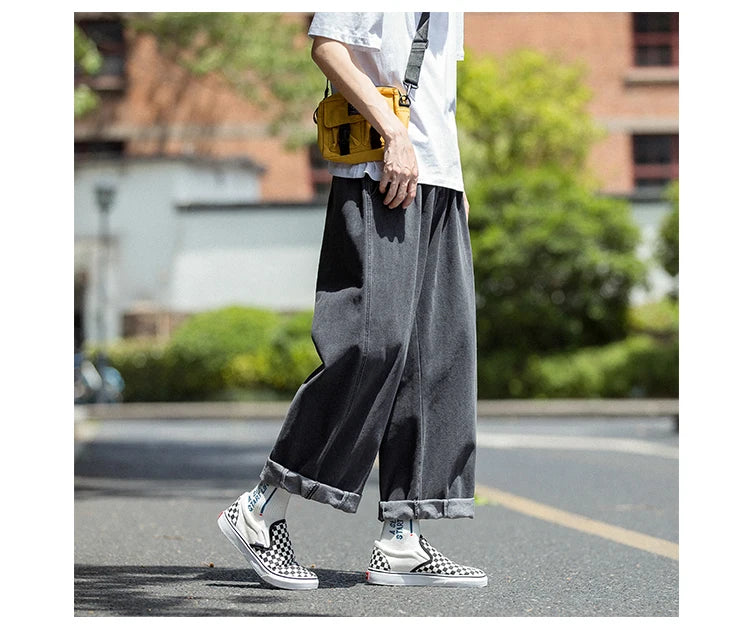 Men's Jeans Hip Hop Streetwear Skateboard Neutral Denim Trousers Men Jeans Wide Leg Denim Cargo Jean Pants Loose Straight Baggy