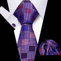 Tie Men Business Necktie Set Classic Plaid Cufflinks Handkerchief For Suit Wedding High Quality 3pcs Ties Sets Formal Gravata