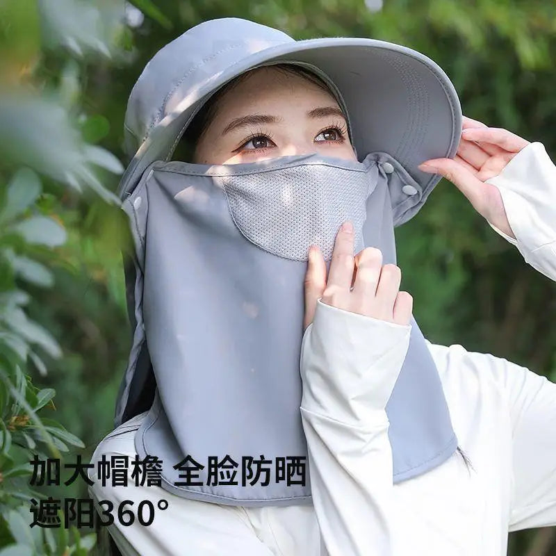 2025 Summer Wide Brim UPF 50+ Sun Hat With Face Cover - Full Coverage UV Protection Bucket Hat -Outdoor Beach Travel