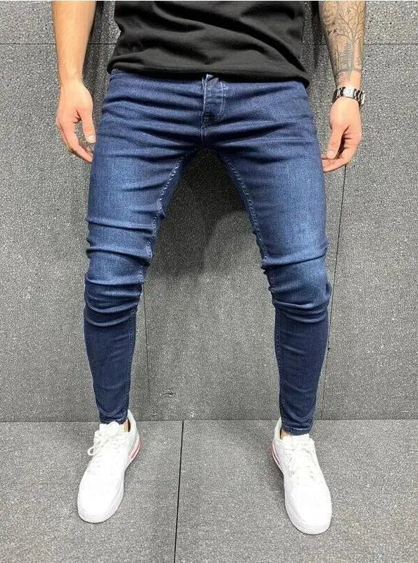 2023 Fashion Street Style Ripped Skinny Jeans Men Vintage wash Solid Denim Trouser Mens Casual Slim fit Black Blue denim Pants