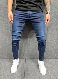 2023 Fashion Street Style Ripped Skinny Jeans Men Vintage wash Solid Denim Trouser Mens Casual Slim fit Black Blue denim Pants