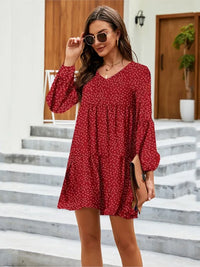 Fashion V Neck Print Dress Women Casual Loose Long Sleeve Beach Party Mini Dresses Elegant Female Holiday Vestidos Autumn Winter