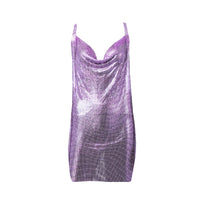 YOUR BUMP CURVE Shiny Cool Metal Sequin V Neck Sleeveless Backless Cross Side Irregular Mini Sexy Ladies Yacht Club Metal Dress