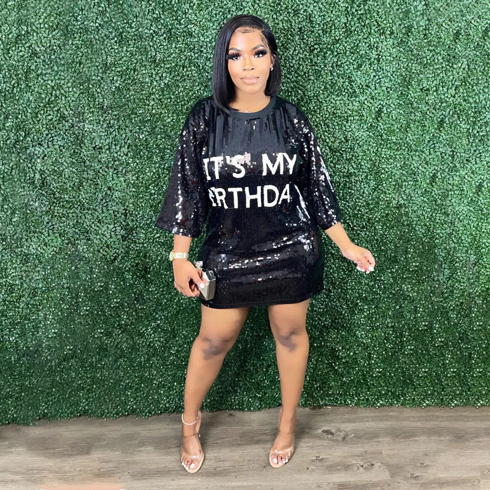 Sexy Sequined Birthday Black Dress Women Half Sleeve Straight Mini Dresses Summer Spring Night Party Clubwear Y2k Streetwear Black / XL / China Sexy Sequined Birthday Black Dress Women Half Sleeve Straight Mini Dresses Summer Spring Night Party Clubwear Y2k Streetwear Black / XL / China