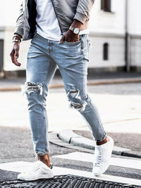 New Skinny Jeans men Streetwear Destroyed Ripped Jeans Homme Hip Hop Broken modis male Pencil Biker Embroidery Patch Pants