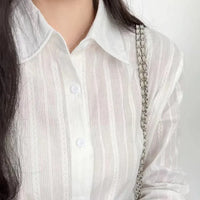 Spring New Elegant Long Sleeve White Shirt Casual Office Lady Blouse Summer Loose Thin Tops Classic Turndown Collar Clothing