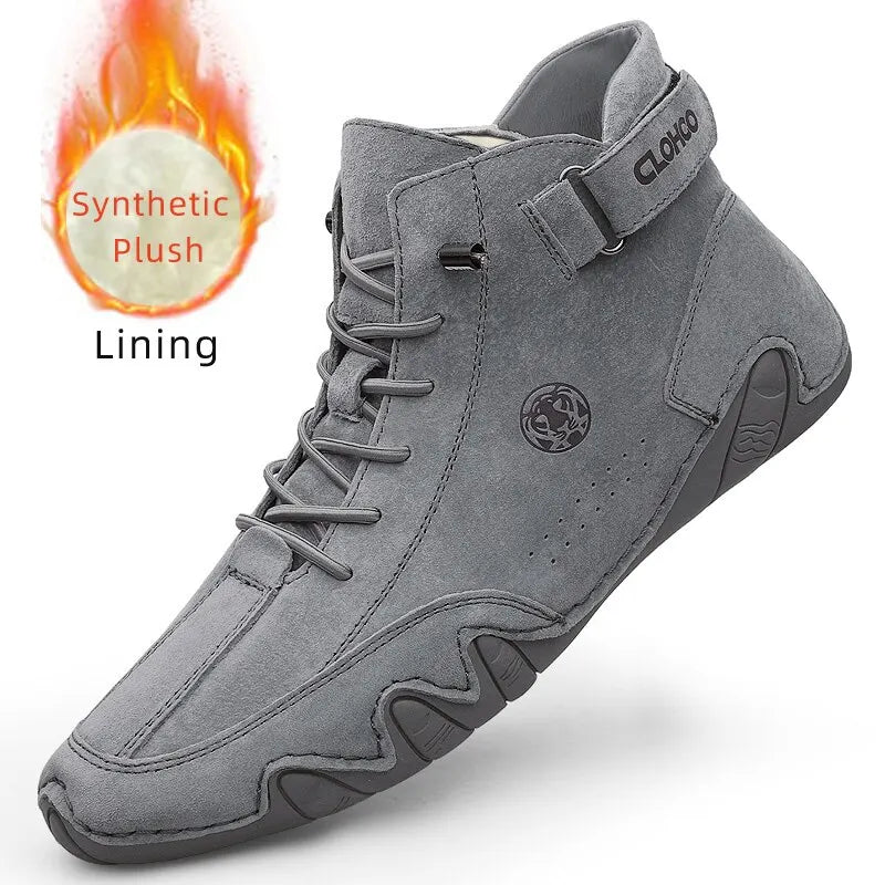 CLOHOO Men's Casual Ankle Boots Lace Up Walking Lightweight Comfortable Sneakers Motorcycle Outdoor Winter Warm Fashion Shoes