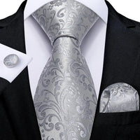 Hi-Tie Champagne Floral Paisley Silk Elegant Tie For Men Groom Wedding Men Necktie Pocket Square Cufflink Accessory Wholesale