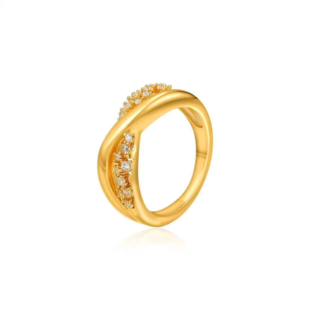18K Gold Plated Waterproof Multi-color Crystal Chunky Striped Texture Rings Delicate Shiny Square Zircon Wed Ring Punk Jewelry