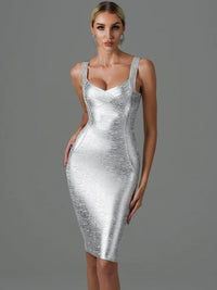 Classic Bronzing Bandage Dress Sexy Sleeveless Square Collar Bodycon Mini Elastic High Street Evening Club Party Dresses