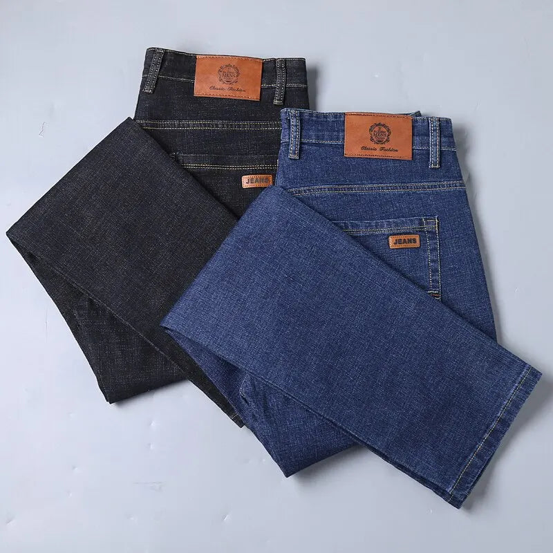 Men Fashion Straight Jeans Men 2025 New Stretch Slim Fit Pants Comfortable Soft Business Denim Trousers Male Brand Clothing