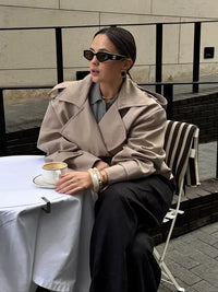 Women V-neck Lapel Belt Trench Coat Fashion Lace Up Full Sleeve Button Short Thin Windbreak 2025 New Lady Daily Street Outerwear