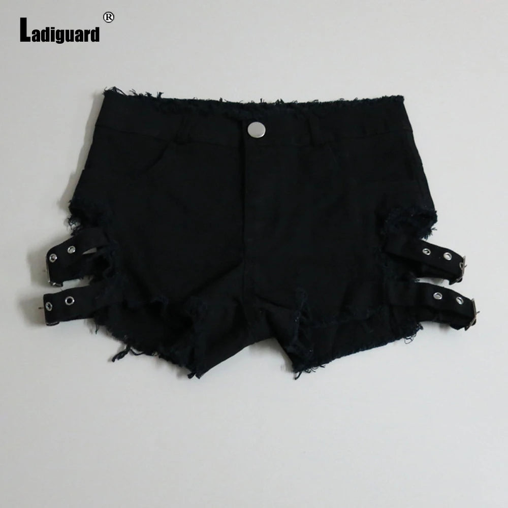 Ladiguard Sexy Ripped Denim Shorts Women Fashion Lace-up Short Jeans 2023 Summer New Dance Panties Ladies Vintage Demin Hotpants