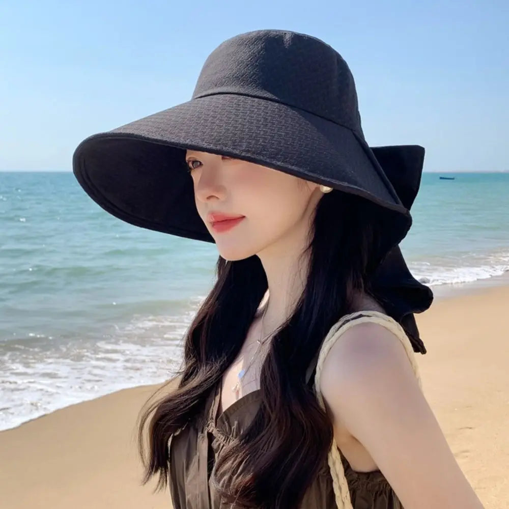 UPF 50+ UV Protection Bow Bucket Hat Portable Sunscreen Outdoor Sun Hat Adjustable Wide Brim Fisherman Cap Summer