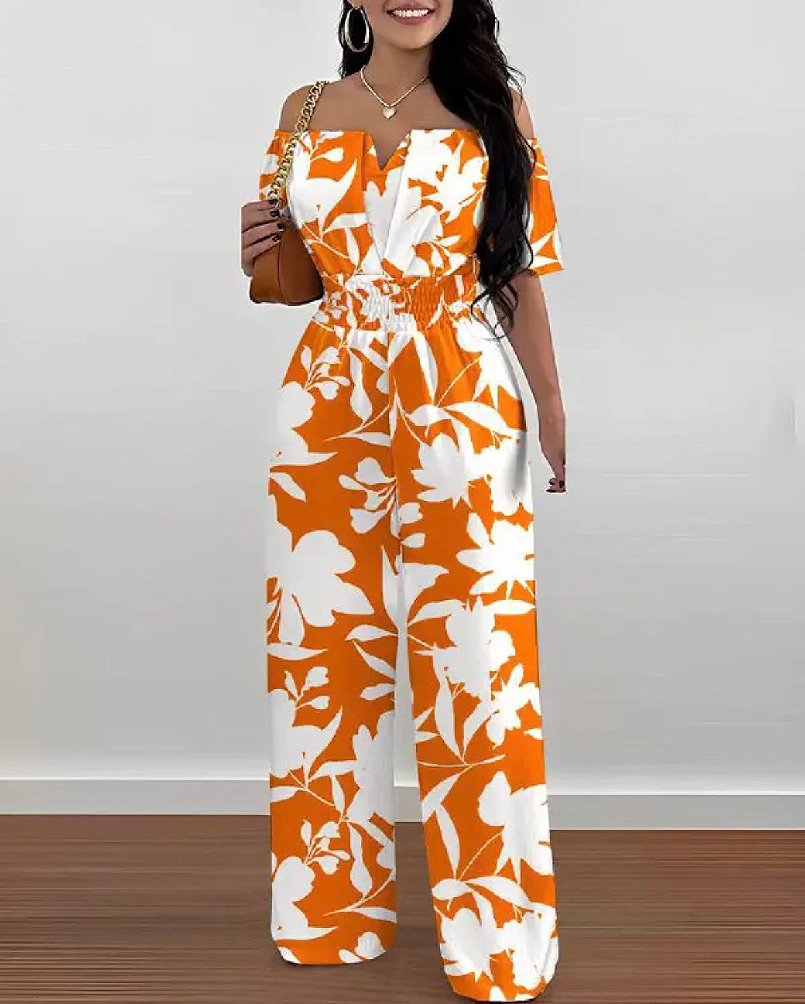 Summer Fashion Printed Wide Leg Jumpsuit Women Sexy Beach Style Off-shoulder High Waist Jumpsuit Womem