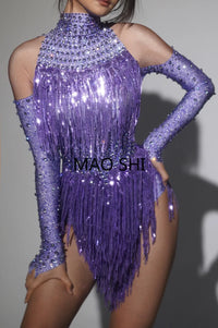 Sexy Sparkly Blue Crystals Leotard Nightclub Birthday Celebrate Dj Rhinestones Bodysuit Dance Costume Stage Photoshoot Wear