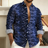 2026 New Men's Shirt: Snake-Print Long-Sleeve Shirt  Stylish Slim-Fit Turn-Down Collar Shirt, Streetwear Trend, Hawaiian Style