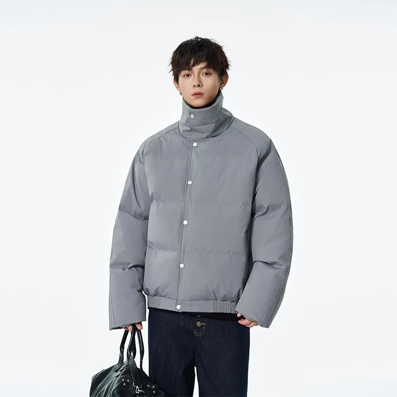 Winter Men's Cotton Jacket, Simple and Pure Color, Loose and Trendy,Versatile,Thickened Cotton Jacket,Stand Collar Cotton Jacket