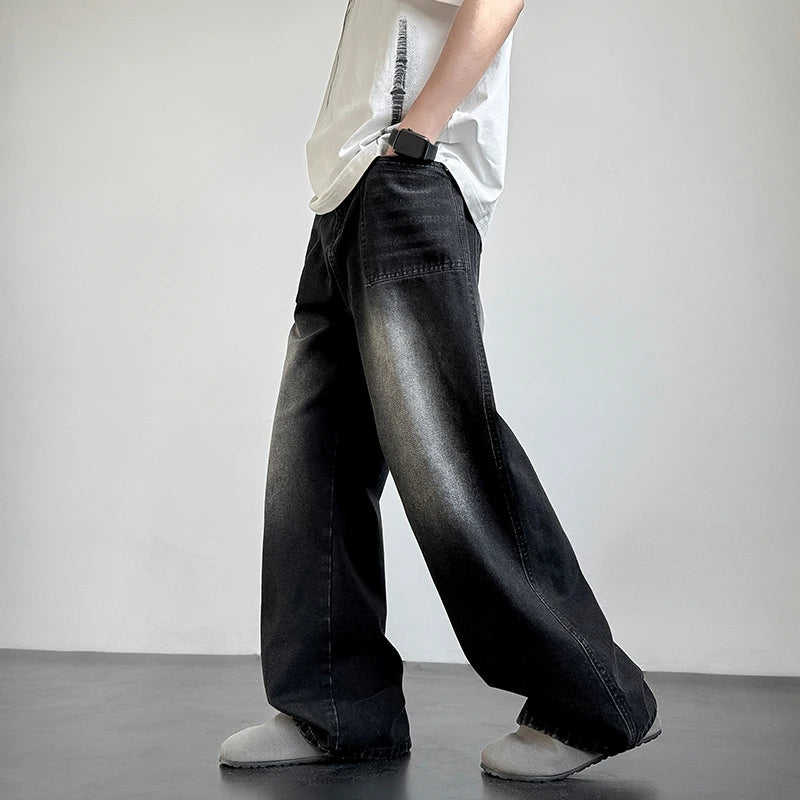 2025 New Retro Washed Straight-Leg Jeans For Men High Street Fashion Baggy Denim Pantalones Hombre Hip Hop Distressed Y2K Jean