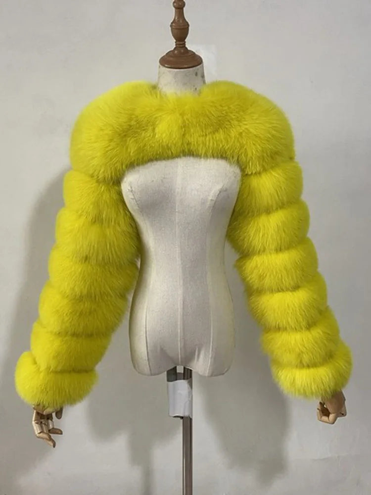 ZADORIN Autumn Winter Cropped Faux Fox Fur Coat Women Luxury Raccoon Long Sleeve Warm Fur Jackets Female Outerwear Pink Red