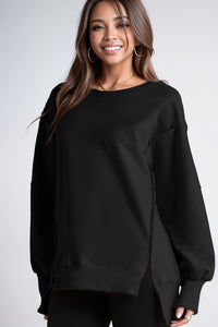 Sweatshirt Fashion Side Slit Pure Color Burr Pullover