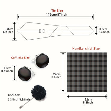 Brand Fashion Luxurious Green Floral Necktie Pocket Square Cufflinks Brooch Set Man Suit Accessories Birthday Present