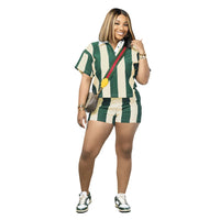 Women's Clothing Fashion Striped Sets Long Sleeve Polo-Neck T Shirt and Shorts 2025 Spring Summer 2 Two Piece Set Tracksuit