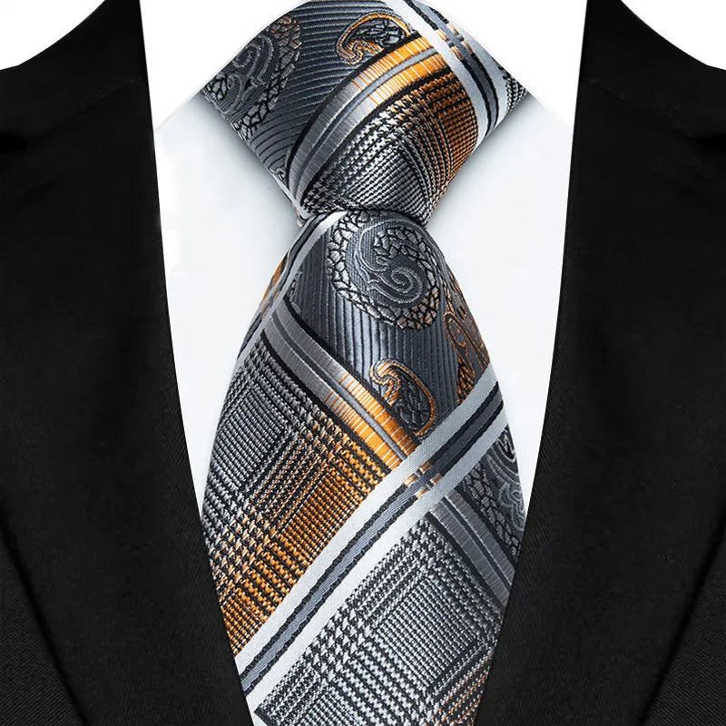 Luxury 8CM Mens Necktie Brown Orange Color Dot Stripes Ties For Man Groom Jacquard Woven Neck Tie For Business Wedding Party