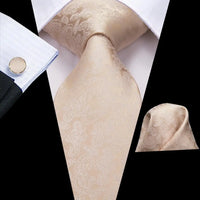 Hi-Tie Champagne Floral Paisley Silk Elegant Tie For Men Groom Wedding Men Necktie Pocket Square Cufflink Accessory Wholesale