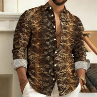 2026 New Men's Shirt: Snake-Print Long-Sleeve Shirt  Stylish Slim-Fit Turn-Down Collar Shirt, Streetwear Trend, Hawaiian Style