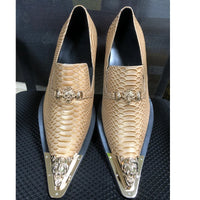 brown business dress men's shoes black snake embossed Genuine leather shoes dragon head pointed party Trend wedding shoes
