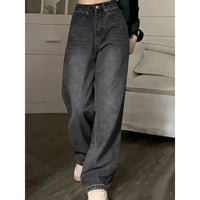 Women Fashion Loose Jeans Female High Waist Streetwear Designer Wide Leg Trousers Female Classic Gray Goth Straight Leg Pants