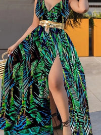 Wmstar Plus Size Dress Women Wholesale Deep V Neck Dot Print Long Dress with A Sexy Slit and A Big Swing,paired with A Belt