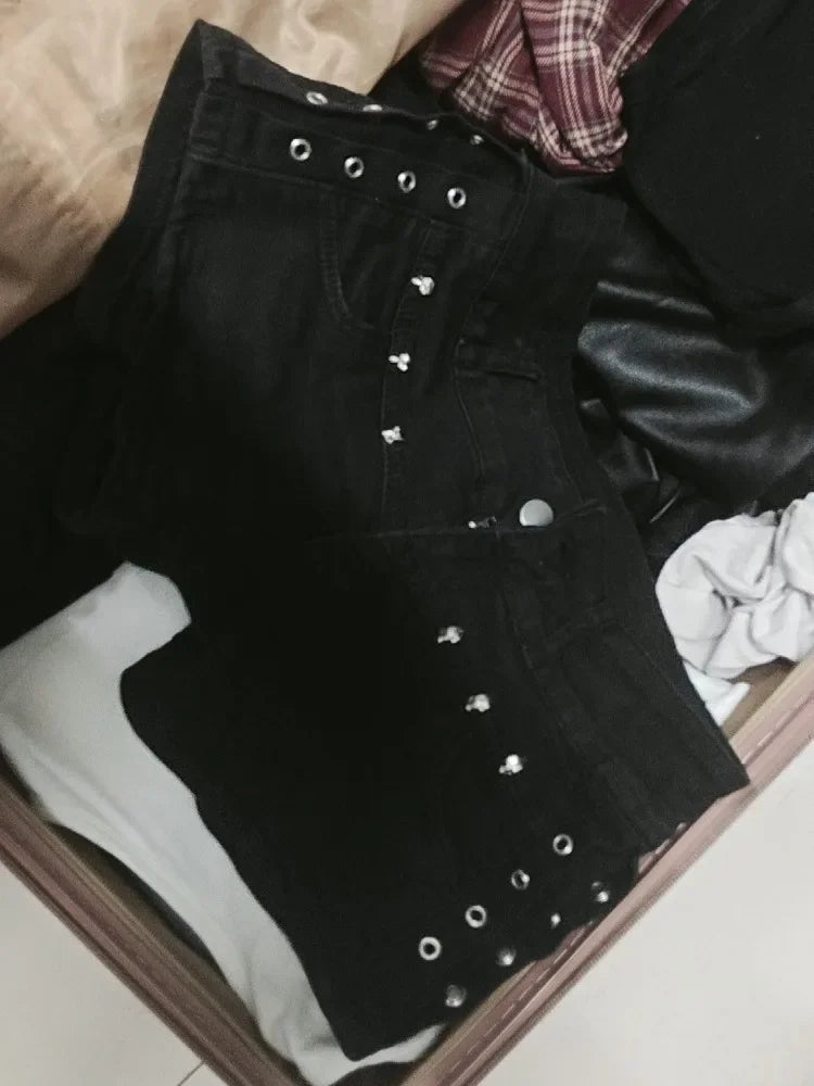 Black Denim Shorts for Women Skinny Bandage Design Y2k Sexy Girls Tender Low Waist Vintage American Style All-match Fashion Ins