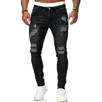 2023 Fashion Street Style Ripped Skinny Jeans Men Vintage wash Solid Denim Trouser Mens Casual Slim fit Black Blue denim Pants