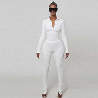 Woman 2pcs Suit Solid Color  Stripes stitching Long Sleeve Zipper Hoodies+Pencil Pant S-L 3Color