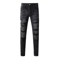 Fashion Top Quality Streetwear Distressed Men's Jeans  Vintage Low Rise Stretch Skinny Button Fly Ripped Hold Pants