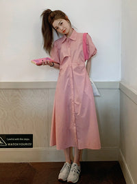 Dopamine Wear Pink Shirt Dress Women's Summer 2024 New Arrival Early Autumn Loose Slim Looking Elegant French Dress