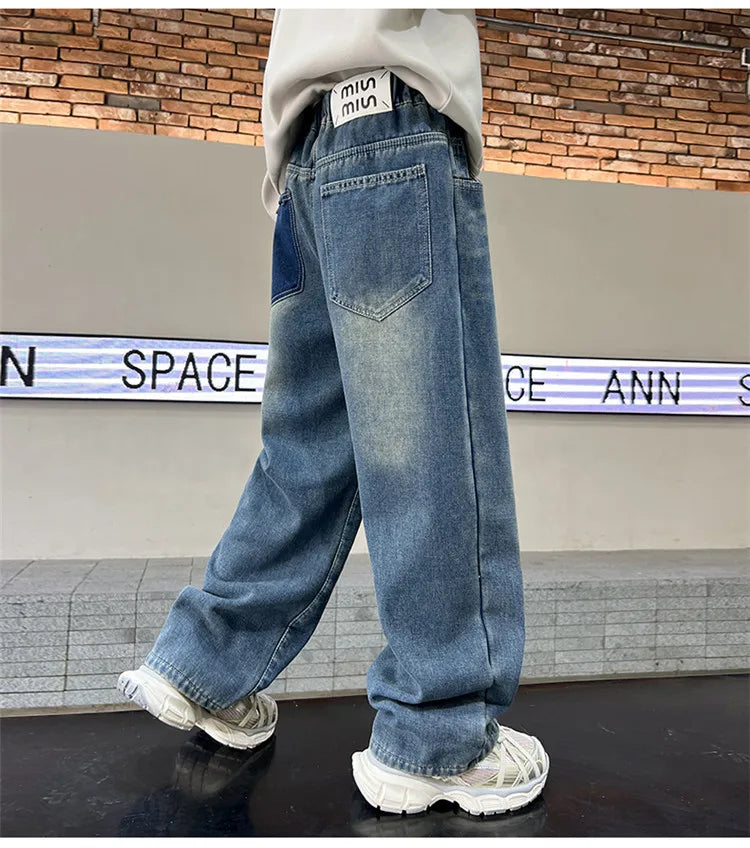 Boys Jeans 2024 Autumn&winter New Teenage Children Plus Fleece Warm Pants Boys Fried Street Handsome Pants Kids Denim Trousers