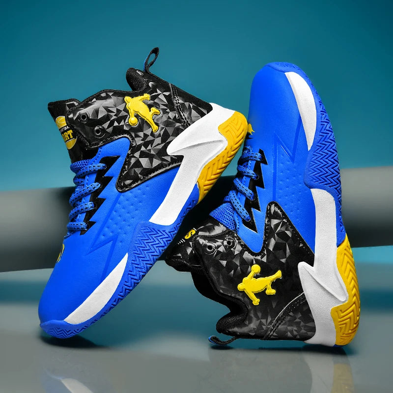 A pair of children's four-season high-top leather basketball shoes, wear-resistant and comfortable sneakers, sizes 31-40，CT-2036