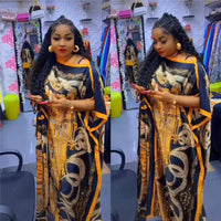 Popular African Women Bohemian Silk Printed Long Dress With Scarf Summer Promotion Muslim Lady Quality Robe Kaftan Dress