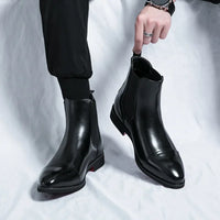 Men's Boots Business Ankle Boots Red Sole Pointed Toe Dress Boots British High Top Leather Shoes Slip-On Casual Men Chelsea Boot